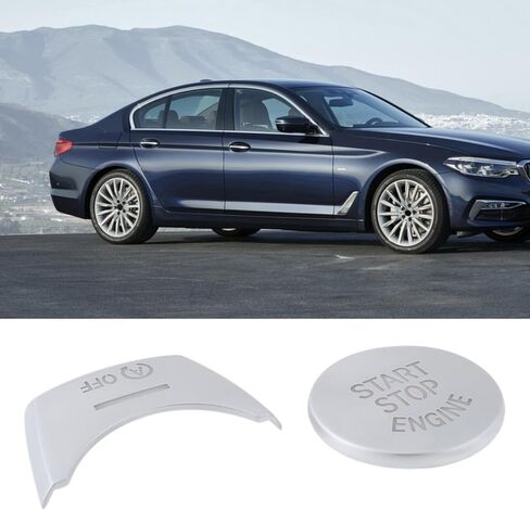 غطاء زر تشغيل السيارة وإيقاف تشغيل المحرك مع لاصق متوافق مع BMW 5 Series F10 F18 2011-2017 فضي in Saudi Arabia