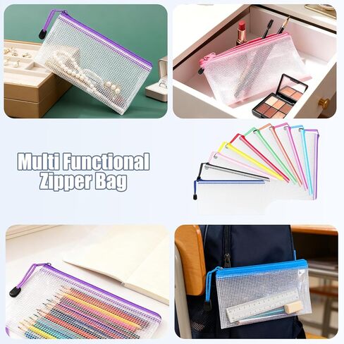 Tdfronien 150 حزمة صغيرة الحقيبة قلم رصاص الحقيبة السائبة، شبكة أكياس الحقيبة سستة، حامل واضح مستحضرات التجميل حقائب ماكياج الملحقات حقيبة تخزين للمكتب، بيل، السفر المدرسة (10 ألوان) in Kuwait