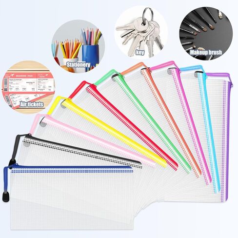 Tdfronien 150 حزمة صغيرة الحقيبة قلم رصاص الحقيبة السائبة، شبكة أكياس الحقيبة سستة، حامل واضح مستحضرات التجميل حقائب ماكياج الملحقات حقيبة تخزين للمكتب، بيل، السفر المدرسة (10 ألوان) in Kuwait