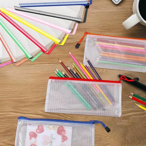 Tdfronien 150 حزمة صغيرة الحقيبة قلم رصاص الحقيبة السائبة، شبكة أكياس الحقيبة سستة، حامل واضح مستحضرات التجميل حقائب ماكياج الملحقات حقيبة تخزين للمكتب، بيل، السفر المدرسة (10 ألوان) in Kuwait