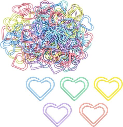 100 PCS Colorful Metal Clips Heart Shaped Paper Clips, Cute Fancy Multicolor Small Love Shaped Paper Clips Bulk for Office, School, DIY Projects (Purple, Pink, Blue, Green, Yellow) in Saudi Arabia