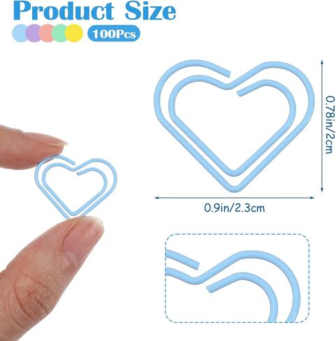 100 PCS Colorful Metal Clips Heart Shaped Paper Clips, Cute Fancy Multicolor Small Love Shaped Paper Clips Bulk for Office, School, DIY Projects (Purple, Pink, Blue, Green, Yellow) in Saudi Arabia