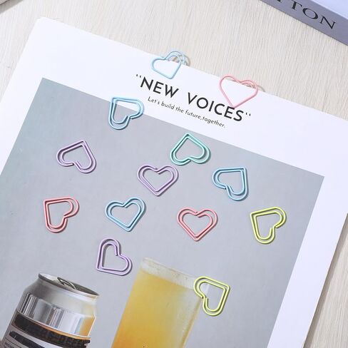 100 PCS Colorful Metal Clips Heart Shaped Paper Clips, Cute Fancy Multicolor Small Love Shaped Paper Clips Bulk for Office, School, DIY Projects (Purple, Pink, Blue, Green, Yellow) in Saudi Arabia