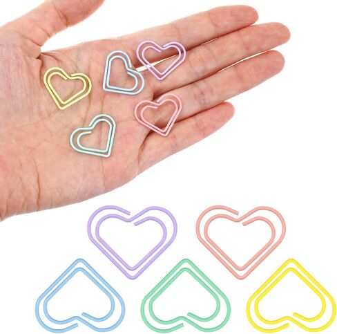 100 PCS Colorful Metal Clips Heart Shaped Paper Clips, Cute Fancy Multicolor Small Love Shaped Paper Clips Bulk for Office, School, DIY Projects (Purple, Pink, Blue, Green, Yellow) in Saudi Arabia