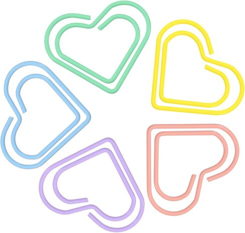 100 PCS Colorful Metal Clips Heart Shaped Paper Clips, Cute Fancy Multicolor Small Love Shaped Paper Clips Bulk for Office, School, DIY Projects (Purple, Pink, Blue, Green, Yellow) in Saudi Arabia