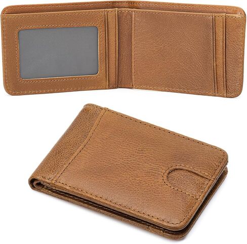 محفظة جلدية أصلية للرجال RFID حجب Bifold ضئيلة الحد الأدنى مع محافظ الجيب الأمامي الرجال هدية in Kuwait