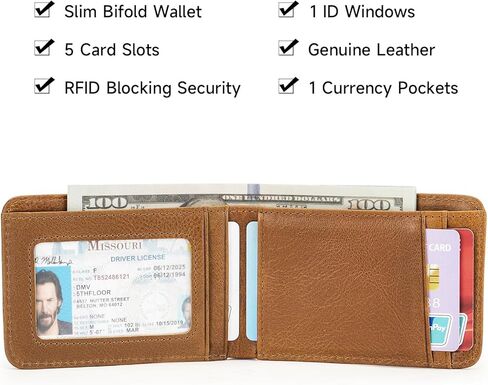 محفظة جلدية أصلية للرجال RFID حجب Bifold ضئيلة الحد الأدنى مع محافظ الجيب الأمامي الرجال هدية in Kuwait