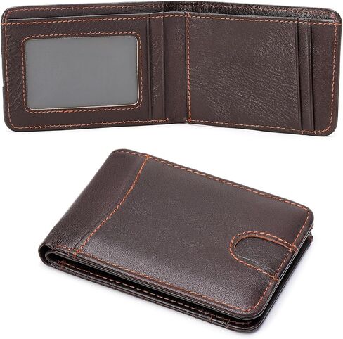 محفظة جلدية أصلية للرجال RFID حجب Bifold ضئيلة الحد الأدنى مع محافظ الجيب الأمامي الرجال هدية in Kuwait