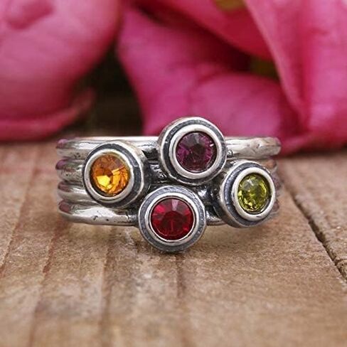 Stacking Sterling Silver Birthstone Ring by Nelle and Lizzy in Saudi Arabia