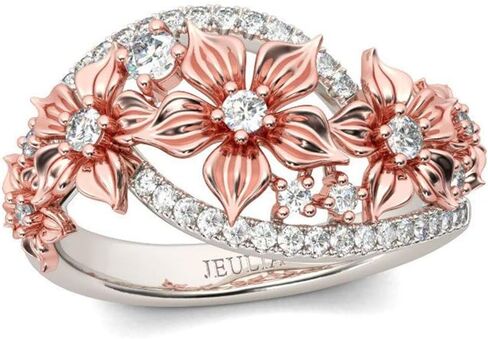 Jeulia Floral Rings for Women 925 Sterling Silver Flower Fashion Band Ring Brilliant Diamond Wedding Engagement Anniversary Promise Ring Jewelry Set in Saudi Arabia