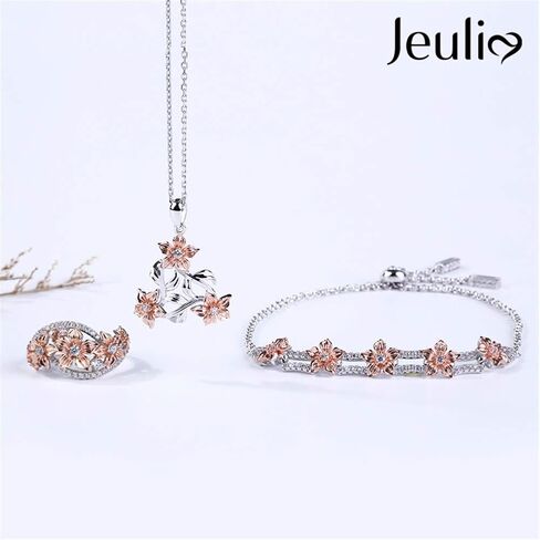 Jeulia Floral Rings for Women 925 Sterling Silver Flower Fashion Band Ring Brilliant Diamond Wedding Engagement Anniversary Promise Ring Jewelry Set in Saudi Arabia