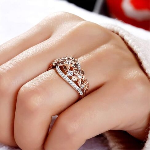 Jeulia Floral Rings for Women 925 Sterling Silver Flower Fashion Band Ring Brilliant Diamond Wedding Engagement Anniversary Promise Ring Jewelry Set in Saudi Arabia