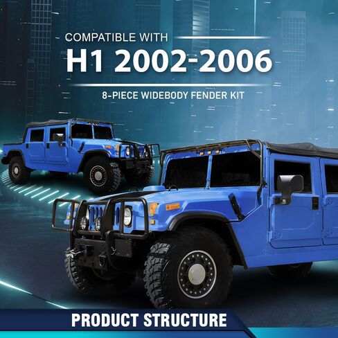 PIT66 8 قطع Fender Flares Overfender مع أجهزة متوافقة مع Hummer H1 / Humvee/HMMWV أسود in Saudi Arabia