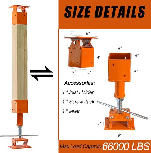 Screw Jack Post Kit (10"-14") with 0-45° Swivel & 4x4 Joist Holder, 66000 LBS Heavy Duty Shore Jack for Beam Repair, Adjustable House Jack Post, Floor Joist Support and Crawlspace Shoring in Saudi Arabia