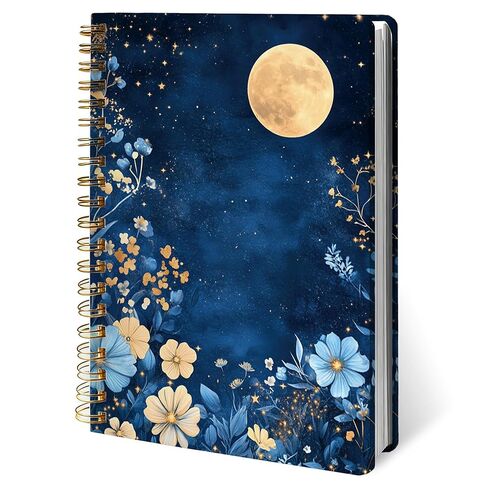 XYMBF Celestial Full Moon Blue Floral Notebook Journal, Starry Night Botanical Notebooks for Work, Cottagecore Blue Wildflower Journal,Hardcover Spiral Notebook 5.5x8.3 Inch in Saudi Arabia