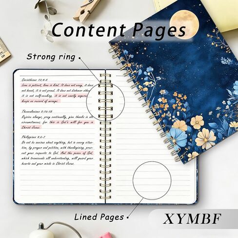 XYMBF Celestial Full Moon Blue Floral Notebook Journal, Starry Night Botanical Notebooks for Work, Cottagecore Blue Wildflower Journal,Hardcover Spiral Notebook 5.5x8.3 Inch in Saudi Arabia