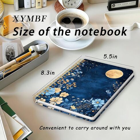 XYMBF Celestial Full Moon Blue Floral Notebook Journal, Starry Night Botanical Notebooks for Work, Cottagecore Blue Wildflower Journal,Hardcover Spiral Notebook 5.5x8.3 Inch in Saudi Arabia