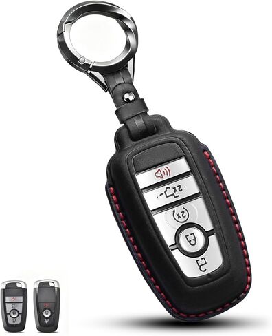QBUC for Ford Key Fob Cover Leather Key Case Holder Fit for Ford Bronco F150 Explorer Fusion Escape Edge Expedition F250 F350 F450 F550 Mustang with Keychain 3/4/5 Buttons Car Accessories(Black) in Saudi Arabia
