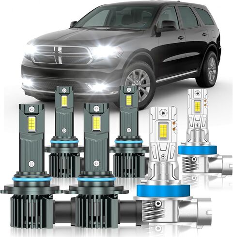 Fit for Dodge Durango 2014-2020 Light Bulbs, High/Low Beam Fog Light Bulbs Combo, 800% Brightness, 6000K Cool White, Plug and Play, Pack of 6 in Kuwait