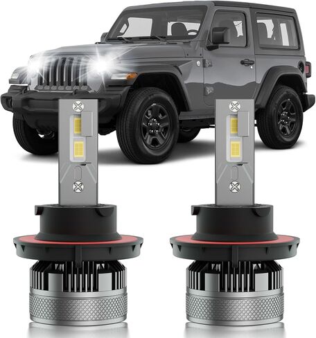 Fits for 2019-2025 Jeep Wrangler JL Hi/Lo Dual Beam Lights, 300% Super Bright White Plug and Play Powersports Lights Blubs Package, 6500K White, Pack of 2 in Saudi Arabia