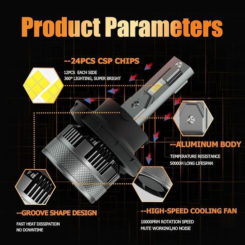 Fits for 2019-2025 Jeep Wrangler JL Hi/Lo Dual Beam Lights, 300% Super Bright White Plug and Play Powersports Lights Blubs Package, 6500K White, Pack of 2 in Saudi Arabia
