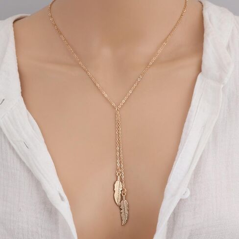 Vintage Long Feather Drop Y Necklace Gold Chain Tassel Y Lariat Necklace Long Feather Necklace Bird Feather Necklace Statement Choker Necklace for Women in Kuwait