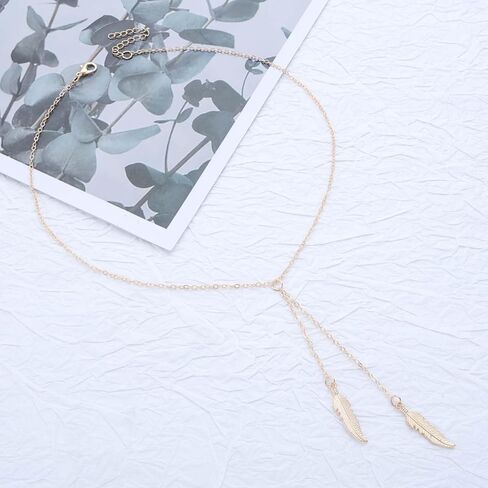 Vintage Long Feather Drop Y Necklace Gold Chain Tassel Y Lariat Necklace Long Feather Necklace Bird Feather Necklace Statement Choker Necklace for Women in Kuwait
