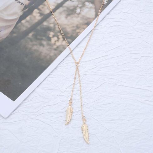 Vintage Long Feather Drop Y Necklace Gold Chain Tassel Y Lariat Necklace Long Feather Necklace Bird Feather Necklace Statement Choker Necklace for Women in Kuwait