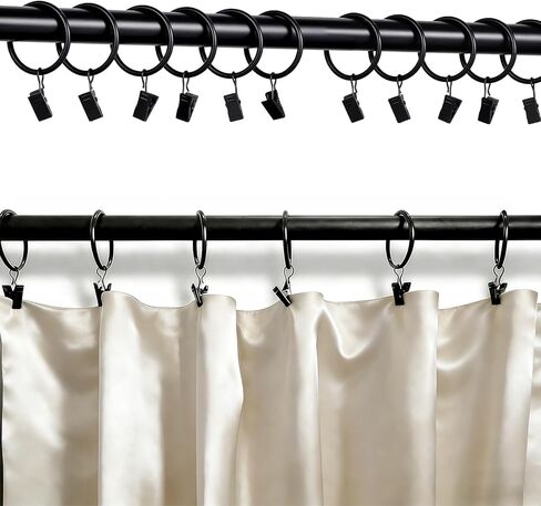 20 Pack Curtain Rings with Clips, Black Curtain Clip Rings Hooks Hangers for Hanging Drapery Drapes Bows, 1.5 Inch Interior Diameter Curtain Rod Rings in Kuwait