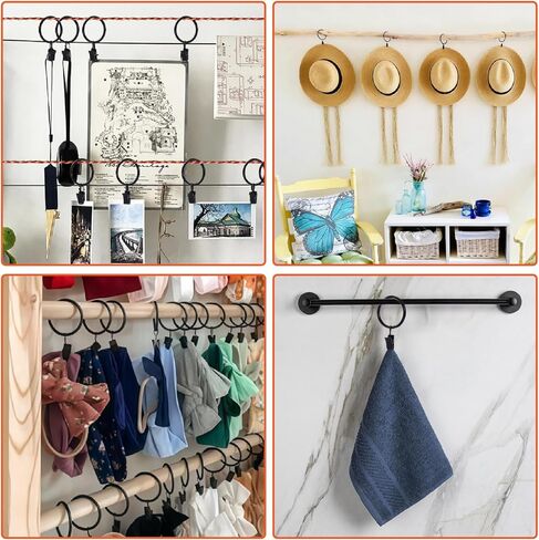 20 Pack Curtain Rings with Clips, Black Curtain Clip Rings Hooks Hangers for Hanging Drapery Drapes Bows, 1.5 Inch Interior Diameter Curtain Rod Rings in Kuwait