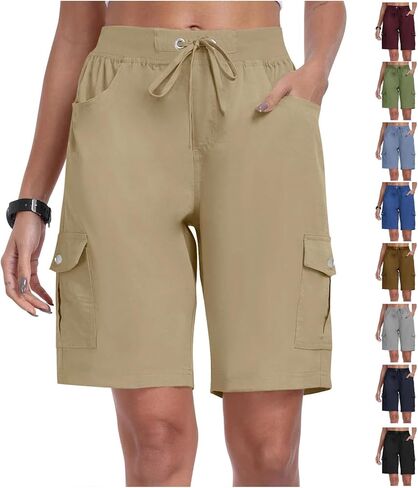Cargo Shorts for Women Bermuda Hiking Running Shorts Knee Length Casual Solid High Waisted Stretch Wide Leg Short 2026 in Saudi Arabia