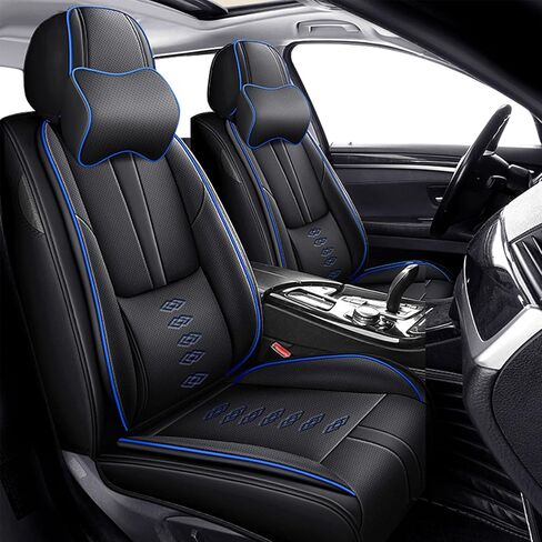 أغطية مقاعد جلدية فاخرة لسيارة Ford Explorer 2001-2025، مجموعة أغطية مقاعد السيارة الفاخرة الأمامية، واقيات مقاعد السيارة المقاومة للماء مع وسادة هوائية، مقاعد غطاء داخلي مريح للسيارات (أسود) in Kuwait