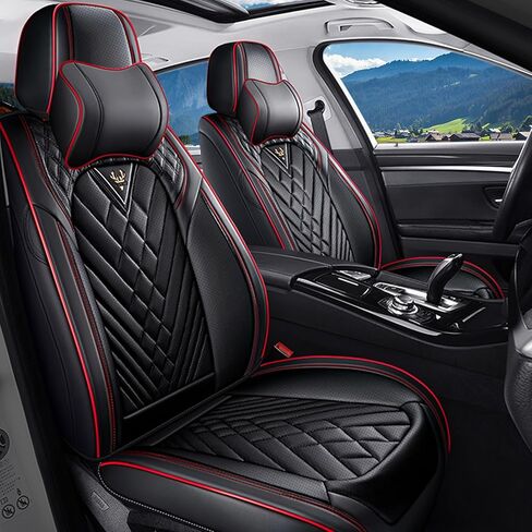 Car Seat Covers for Dodge Challenger 2008-2023,Breathable Nappa Leather Car Seat Protector,Front Seat Cover with Pillow Automotive Seat Cushion with Airbag Compatible(Front Seats,Black) in Saudi Arabia