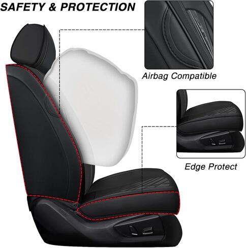 Car Seat Covers for Dodge Challenger 2008-2023,Breathable Nappa Leather Car Seat Protector,Front Seat Cover with Pillow Automotive Seat Cushion with Airbag Compatible(Front Seats,Black) in Saudi Arabia