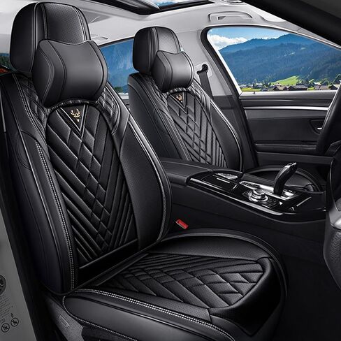 Car Seat Covers for Dodge Challenger 2008-2023,Breathable Nappa Leather Car Seat Protector,Front Seat Cover with Pillow Automotive Seat Cushion with Airbag Compatible(Front Seats,Black) in Saudi Arabia