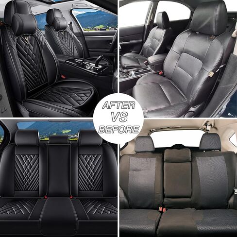 Car Seat Covers for Dodge Challenger 2008-2023,Breathable Nappa Leather Car Seat Protector,Front Seat Cover with Pillow Automotive Seat Cushion with Airbag Compatible(Front Seats,Black) in Saudi Arabia
