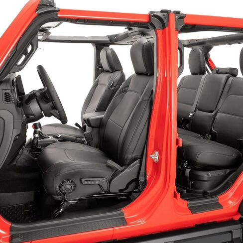 Tru-Fit Eco Leather Seat Covers - Fits 2020–2025 Gladiator JT 4 Door Without Rear Armrest - Durable Black Leather Seat Covers for Gladiator 2023 2024 2025 (Red Stitching) in Saudi Arabia