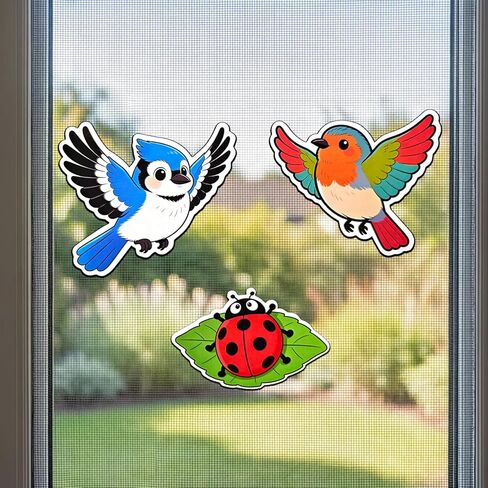 Screen Door Magnets Decor 3Pairs (6pcs) Cartoon Ladybug Robin Blue Jay Flexible Double Sided Magnetic Stickers Patches for Window Screen Sliding Doors Protector, Helps to Keep Pet & People Safe in Saudi Arabia