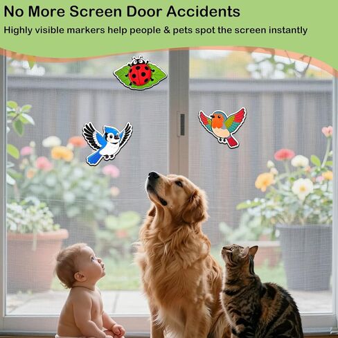 Screen Door Magnets Decor 3Pairs (6pcs) Cartoon Ladybug Robin Blue Jay Flexible Double Sided Magnetic Stickers Patches for Window Screen Sliding Doors Protector, Helps to Keep Pet & People Safe in Saudi Arabia
