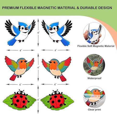 Screen Door Magnets Decor 3Pairs (6pcs) Cartoon Ladybug Robin Blue Jay Flexible Double Sided Magnetic Stickers Patches for Window Screen Sliding Doors Protector, Helps to Keep Pet & People Safe in Saudi Arabia