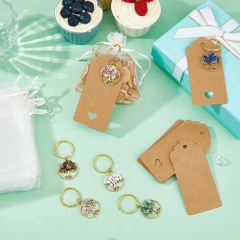 SUPERFINDINGS 18 Sets Tree of Life Party Favors Silver Tree of Life Keychains Gemstone Chip Keychain Bulk Natural Crystal Stone Keyrings with Paper Tags and Organza Bags for DIY Weddings Showers in Saudi Arabia