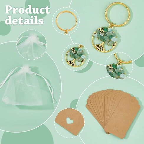 SUPERFINDINGS 18 Sets Tree of Life Party Favors Silver Tree of Life Keychains Gemstone Chip Keychain Bulk Natural Crystal Stone Keyrings with Paper Tags and Organza Bags for DIY Weddings Showers in Saudi Arabia