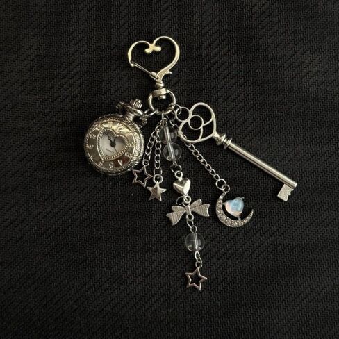 Hollow Heart Pocket Watch Keychain - Steampunk Vintage Necklace Pendant for Men and Women in Saudi Arabia