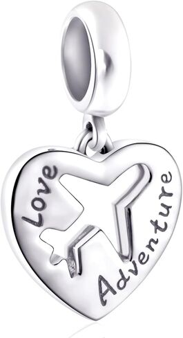 Airplane Charms, 925 Sterling Silver Plane Aircraft Pendant Charm, Adventure Travel Heart Beads fit Pandora Style Bracelet, Birthday Gifts for Family/BFF/Cousin/Aunt in Saudi Arabia