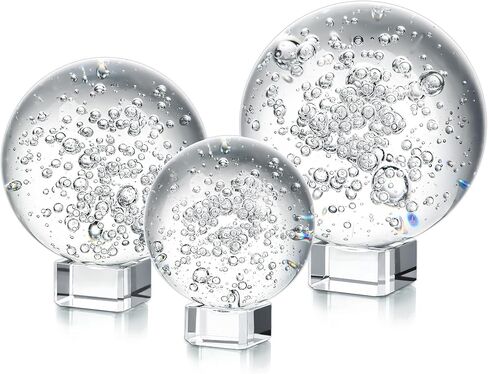 ZEERSHEE 3pcs 60/80/100mm Clear Crystal Balls with Stand Decorative Transparent Spheres Photography Prop for Magical Shots Fengshui Crystal Balls for Meditation Divination Decor in Kuwait
