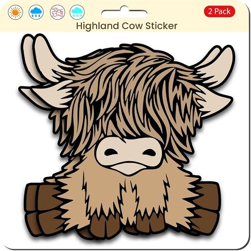 Highland Cow Stickers (2 Pack) - Strong Adhesive Waterproof Highland Cow Car Decal Also Used for Truck, Laptop, RV, Water Bottle, Notebook - No Fade in Saudi Arabia