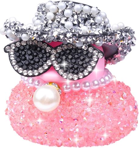 Rhinestones Rubber Duck Car Ornaments, Shiny Ducks Car Dashboard Decorations with Mini Cowboy Hat Necklace Sunglasses in Kuwait
