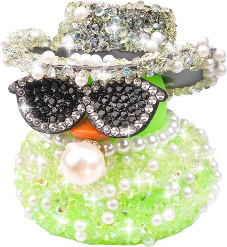 Rhinestones Rubber Duck Car Ornaments, Shiny Ducks Car Dashboard Decorations with Mini Cowboy Hat Necklace Sunglasses in Saudi Arabia