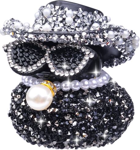 Rhinestones Rubber Duck Car Ornaments, Shiny Ducks Car Dashboard Decorations with Mini Cowboy Hat Necklace Sunglasses in Saudi Arabia