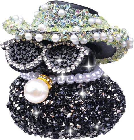 Rhinestones Rubber Duck Car Ornaments, Shiny Ducks Car Dashboard Decorations with Mini Cowboy Hat Necklace Sunglasses in Saudi Arabia